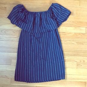 Blue and white striped off the shoulder dress